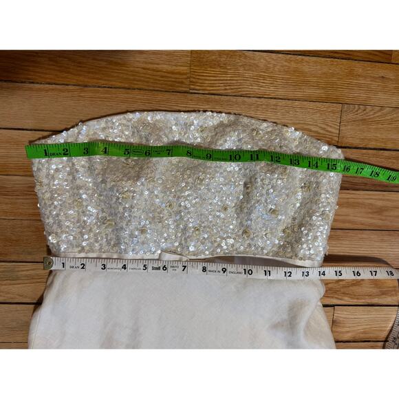 J. Crew | Everlyn Sequined Beaded Ivory Linen Strapless Dress | Size 6 - Picture 14 of 16